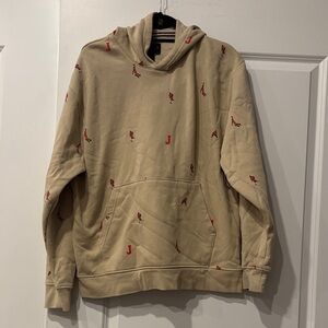 Jordan Beige Hoodie with Red Logo basketball player print